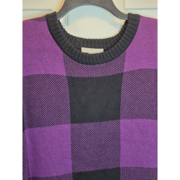 Woman Within Purple & Black Checkered Knit Crewneck Sweater Size 18/20 - Picture 4 of 7